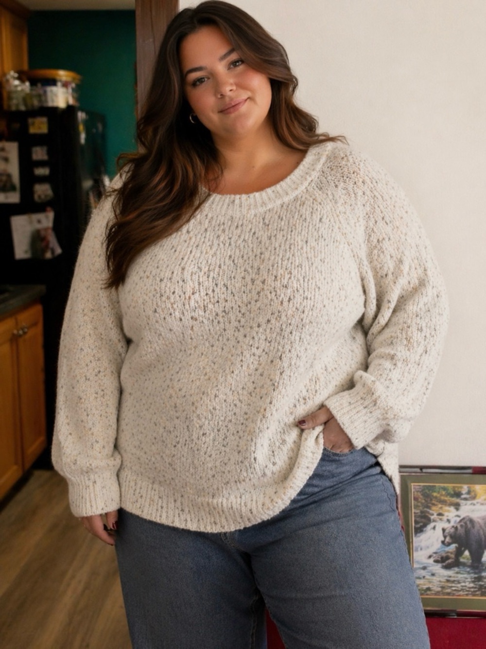 LC Lauren Conrad Cream Speckled Crewneck Sweater . Very soft and comfy.